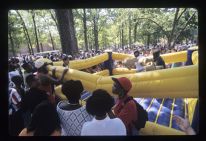 Students in a blow-up fighting ring